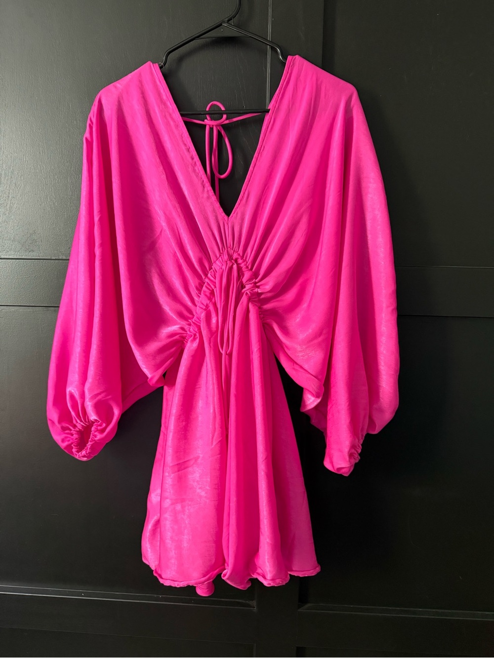 BUCKETLIST Hot Pink V-Neck Ruched Mini Dress